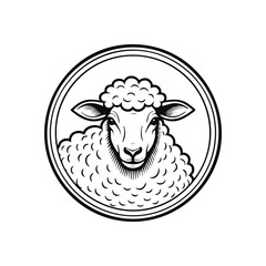 Calm Sheep Portrait in Circle. This elegant monochrome illustration features a serene lamb within a circular frame. It embodies innocence, tranquility, and natural purity.