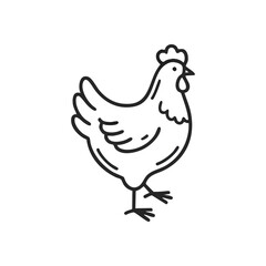 Minimalist Hen Line Icon. A clean monochrome fowl outline on a dark background, ideal for culinary or agricultural designs. Represents fresh produce and farm life.