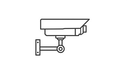 A simple line drawing of a security camera mounted on a wall bracket.
