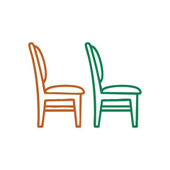 Two Empty Chairs Minimalist Design. A minimalist graphic illustration features two vacant seats, one earthy brown and one verdant green. It symbolizes inviting collaboration or awaiting dialogue.