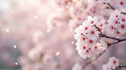 Obraz premium Pink Cherry Blossom Flowers on Branch in Soft Focus Spring Scene