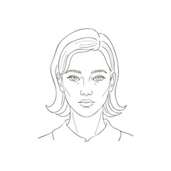 Elegant Woman Face Line Art Drawing. Minimalist outline of a female head. This monochrome graphic conveys understated beauty and refined contours, perfect for diverse design applications.