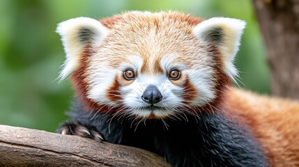Close-Up of a Red Panda with Striking Features on a Branch