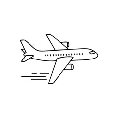 Minimal Aircraft Flying Icon. A crisp vector graphic of an airliner in motion signifies quick transport and worldwide adventure. Ideal for modern digital projects.