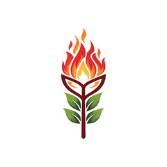 Fiery Floral Bloom. Stylized plant with vivid blazes instead of petals on a dark backdrop. This symbolic artwork signifies power, energy, growth, and transformation.