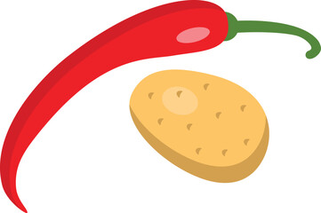 vector illustration of a pepper and a potato on white background 