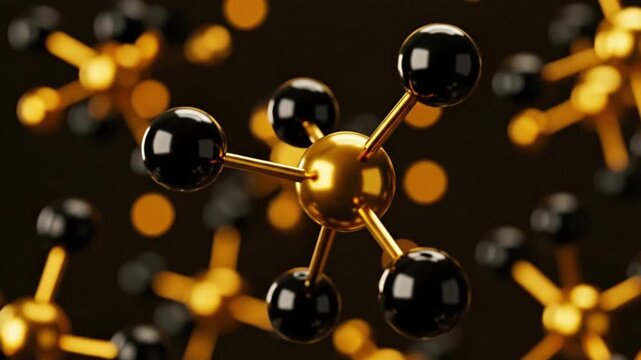 Abstract molecular structure on dark background, atoms and molecules in 3D representation, technological innovation and advanced scientific research