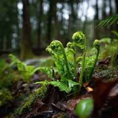 Obraz premium Fresh fern growth in forest