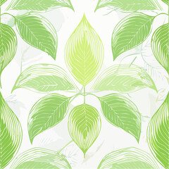 Fototapeta premium Seamless pattern with watercolor fresh green leaves hand drawn sketch botanical illustration white 4