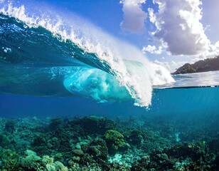 Secluded Coastal Cave Entrance with Turquoise Water and Coral Reef