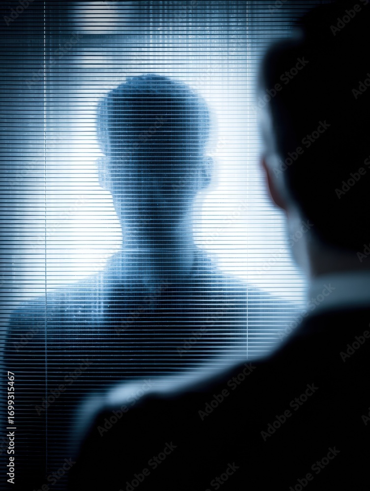 Poster reflection of a mysterious figure in an abstract visual distortion at night