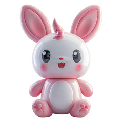 Obraz premium Adorable pink bunny-unicorn character with a sweet smile, presented as a charming 3D rendered toy, radiating a playful and whimsical aura against a clean white background