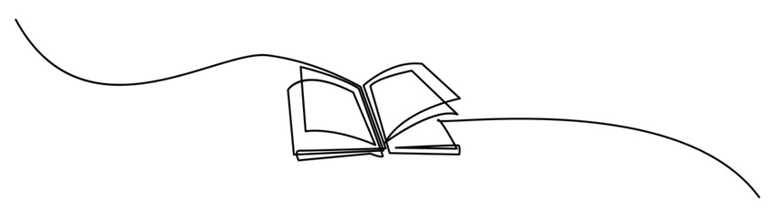 Continuous Line Drawing of Open Book with Waving Line