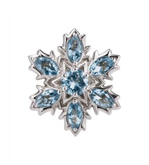 An ornate snowflake pendant features a central round gemstone surrounded by six marquise-cut stones, all set in a silver-toned metal framework with pointed accents