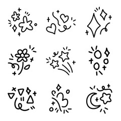 Decorative Sparkle Star Doodle Element Set