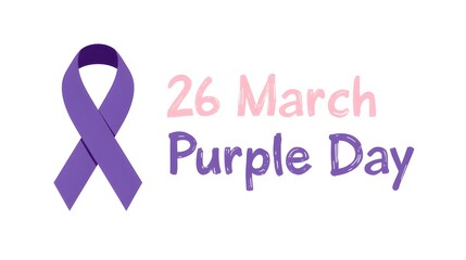 Purple ribbon symbol on white isolated backdrop. 26 march holiday social propaganda for medical poster, social banner, info or gift card. Flyer or cloth print. Minimal style stock vector illustration