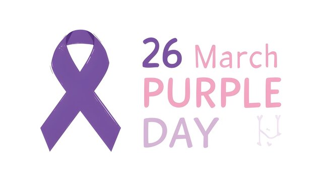 Purple ribbon symbol on white isolated backdrop. 26 march holiday social propaganda for medical poster, social banner, info or gift card. Flyer or cloth print. Minimal style stock vector illustration