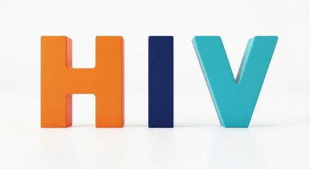 Isolated hiv letters in orange blue and turquoise on a white background in a studio shot