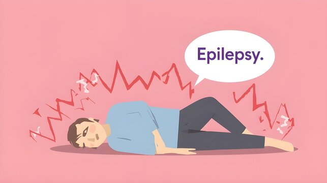 Man under epileptic seizure on white isolated backdrop. Epilepsy text for medical poster, social banner, info card or social network. Flyer or cloth print. Minimal style stock vector illustration