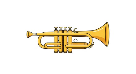 Fototapeta premium A realistic vector illustration of a golden trumpet with detailed valves and reflections, centered on a clean white background 