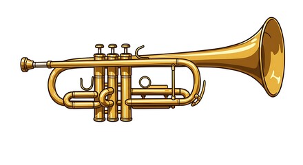 Fototapeta premium A realistic vector illustration of a golden trumpet with detailed valves and reflections, centered on a clean white background 