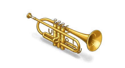 Obraz premium A realistic vector illustration of a golden trumpet with detailed valves and reflections, centered on a clean white background 