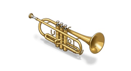 Obraz premium A realistic vector illustration of a golden trumpet with detailed valves and reflections, centered on a clean white background 