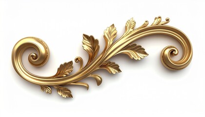 3D Golden Baroque Floral Ornament with Curved Leaf Design