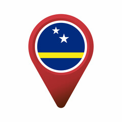 Curaçao national flag displayed in a red map pin icon flat illustration