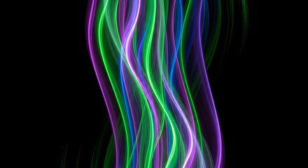 Fototapeta premium Abstract Flowing Waves of Green, Purple, and Blue Lights on a Dark Background