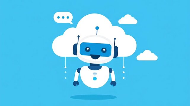 AI Chatbot Cloud Animation,  Flat Minimal Virtual Assistant Icon
