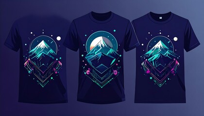 Three navy t-shirts with mountain designs (2)