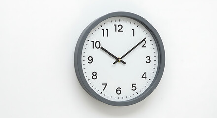 Classic Gray Wall Clock Displaying Ten Minutes After Ten, Accurate Timekeeping with White Background, Studio Shot
