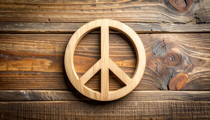 Wooden Peace Symbol on Rustic Wood Background A Symbol of Tranquility and Harmony