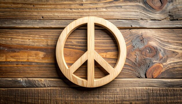 Wooden Peace Symbol on Rustic Wood Background A Symbol of Tranquility and Harmony