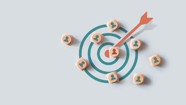 Niche marketing, personalization customer segmentation. Target audience analysis concept. Marketing segmentation strategy. consumer analysis. Wooden blocks with people icons. focus on target customer.