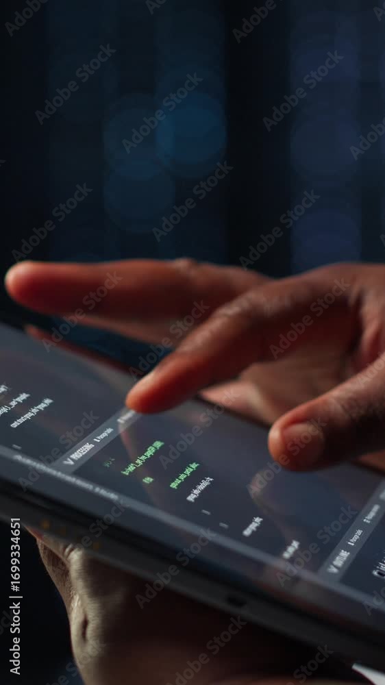 Aufkleber vertical video admin in high tech data center using tablet to coordinate deployment of new server ar