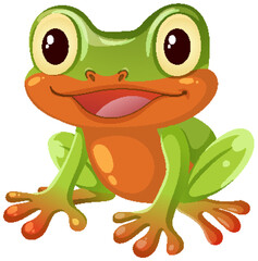 Smiling Cartoon Tree Frog Sitting on White Background