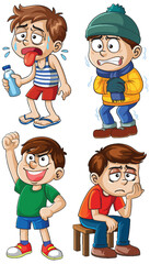 Cartoon Boys Expressing Different Emotions and Weather Reactions