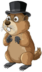 Cartoon Groundhog Wearing Top Hat Standing Upright