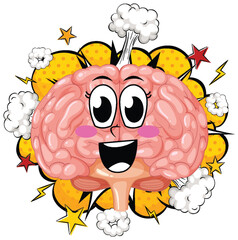 Cartoon Brain Character with Explosive Comic Background