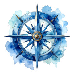 Watercolor Compass Isolated On White Background: A detailed illustration of a classic compass rose in a stunning watercolor style, perfect for navigation and exploration. 