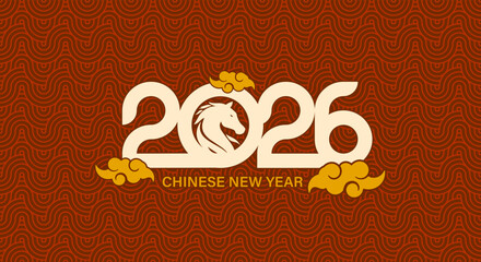 2026 number calendar design Chinese New Year. Year of the Horse.