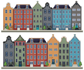 Colorful European Row Houses with Ornate Gabled Roofs
