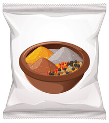 Spice Mix Bowl on Snack Packaging Vector Illustration