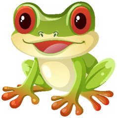 Smiling Cartoon Red-Eyed Tree Frog Sitting Forward