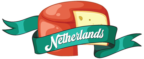 Round Dutch Cheese Wheel with Green Ribbon Banner