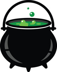 A captivating pixel art illustration depicting a black cauldron bubbling with a vibrant green potion. Perfect for Halloween themes, game assets, or fantasy projects.