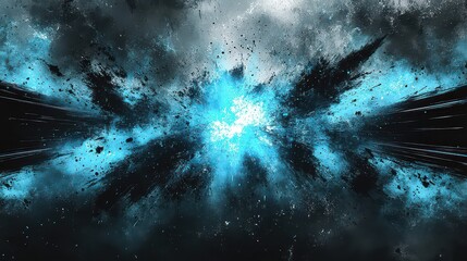 Abstract blue and black explosion, energy burst.