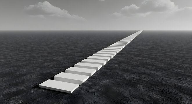 Endless Stairway Path Across the Sea Under Cloudy Sky Conceptual Image